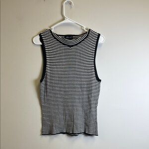 Willi Smith Black and White Ribbed Fitted Tank Top